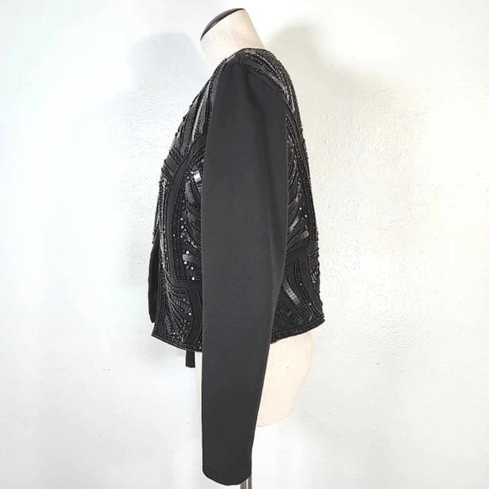 CACHE Embellished Sequin & Beads Evening Dress Black Jacket Medium - Picture 6 of 16